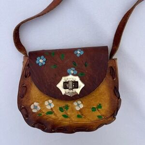 Vintage 70s floral leather purse made in mexico (mini size)